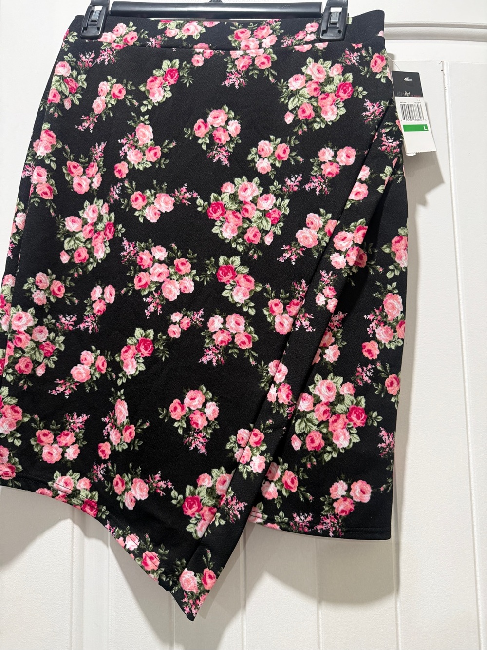 Ultra Flirt Black Asymmetrical Skirt with Pink Floral Print